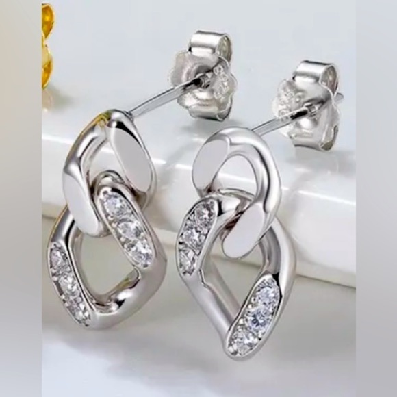 Jewelry - 925 Sterling Silver Zircon White Gold Plated Rhodium Plated Earrings Studs